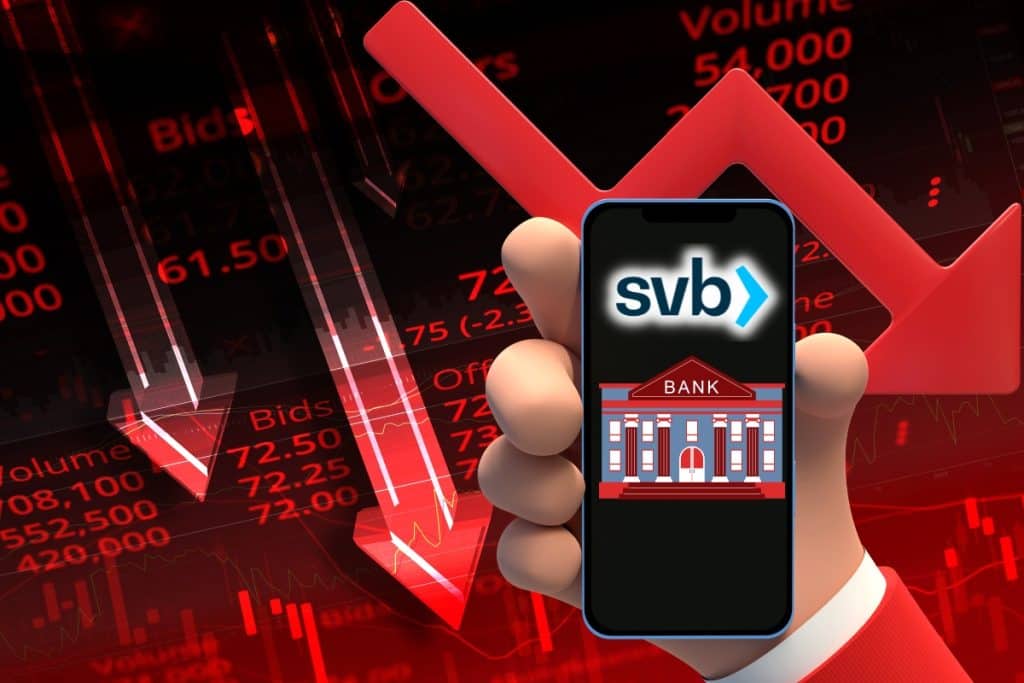 Börskrasch grafik SVB logo på telefon